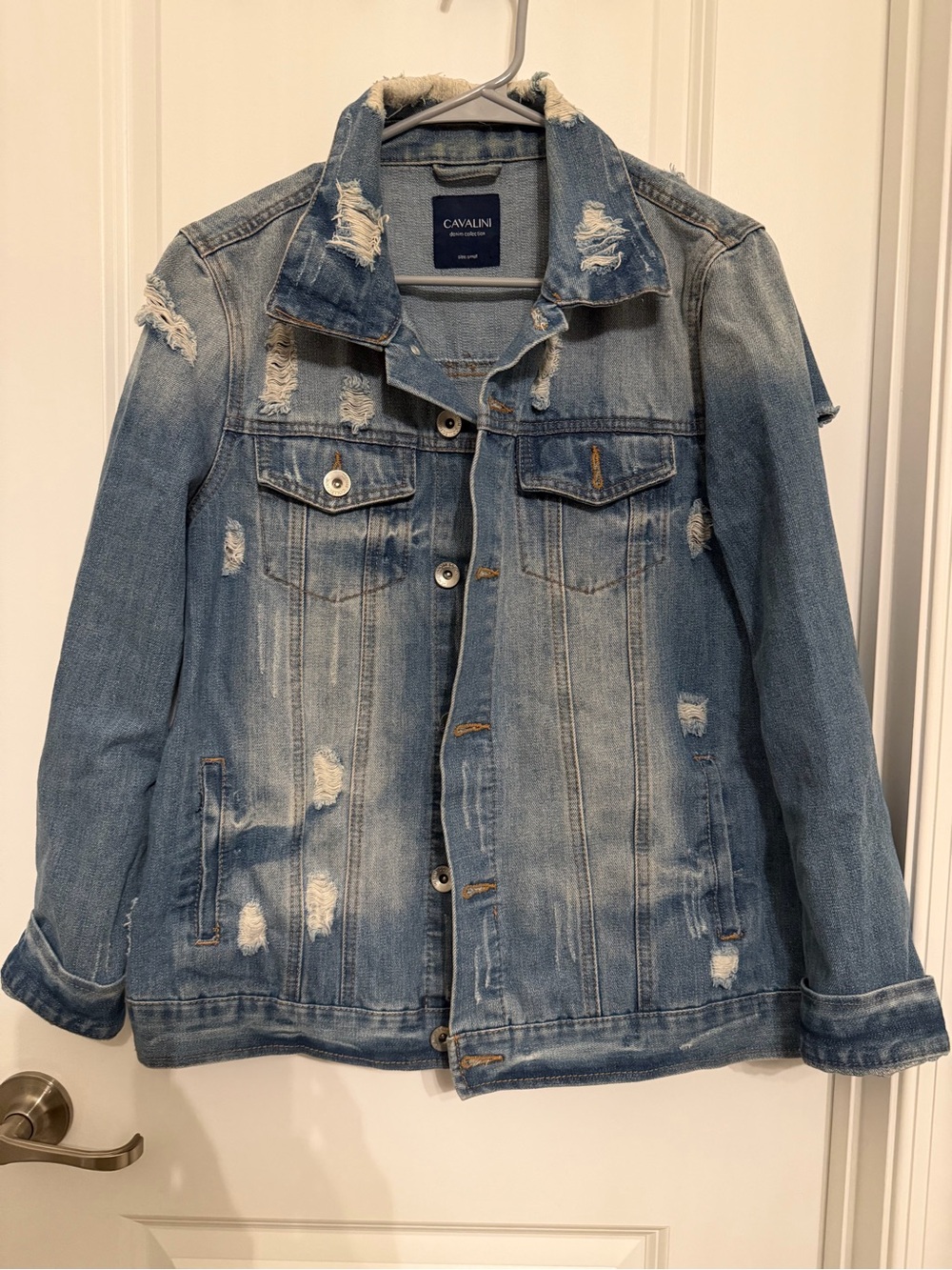 Preloved Distressed Denim Jacket Small